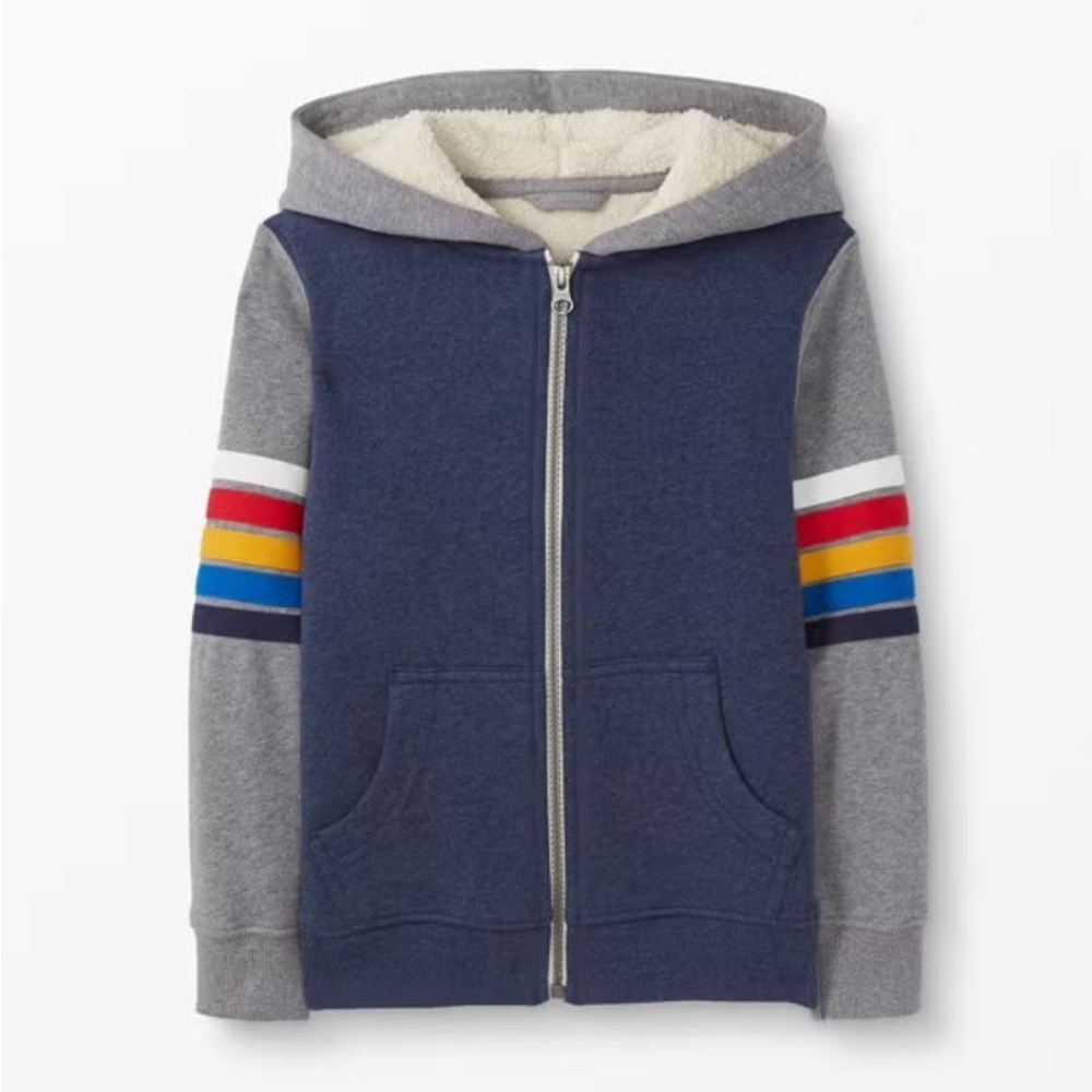 Hanna Andersson Sherpa Lined Hoodie jacket with rainbow stripe sleeves size 4